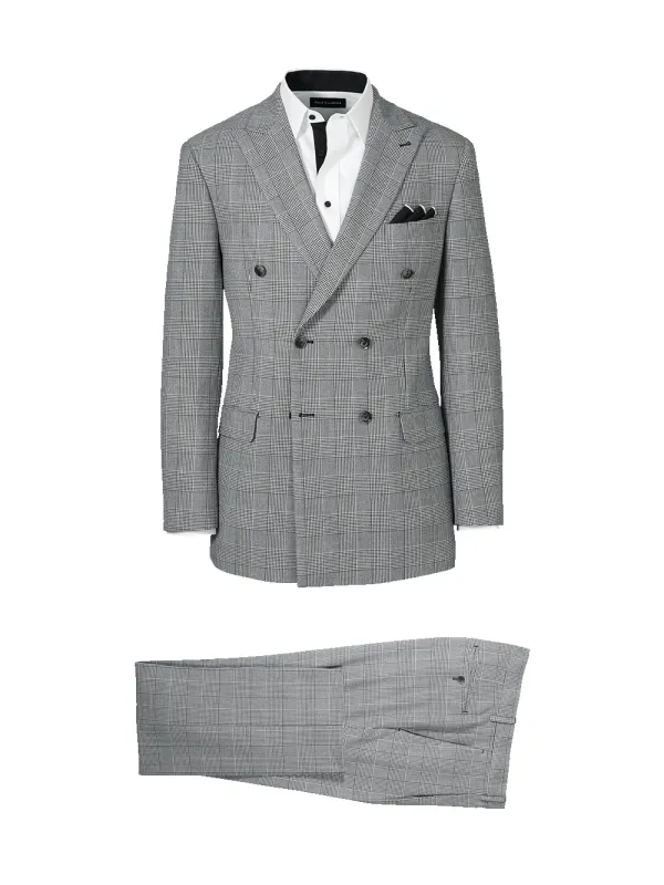 Black/White Plaid Houndstooth Double Breasted Peak Lapel Suit - Black/white made by Paul Fredrick