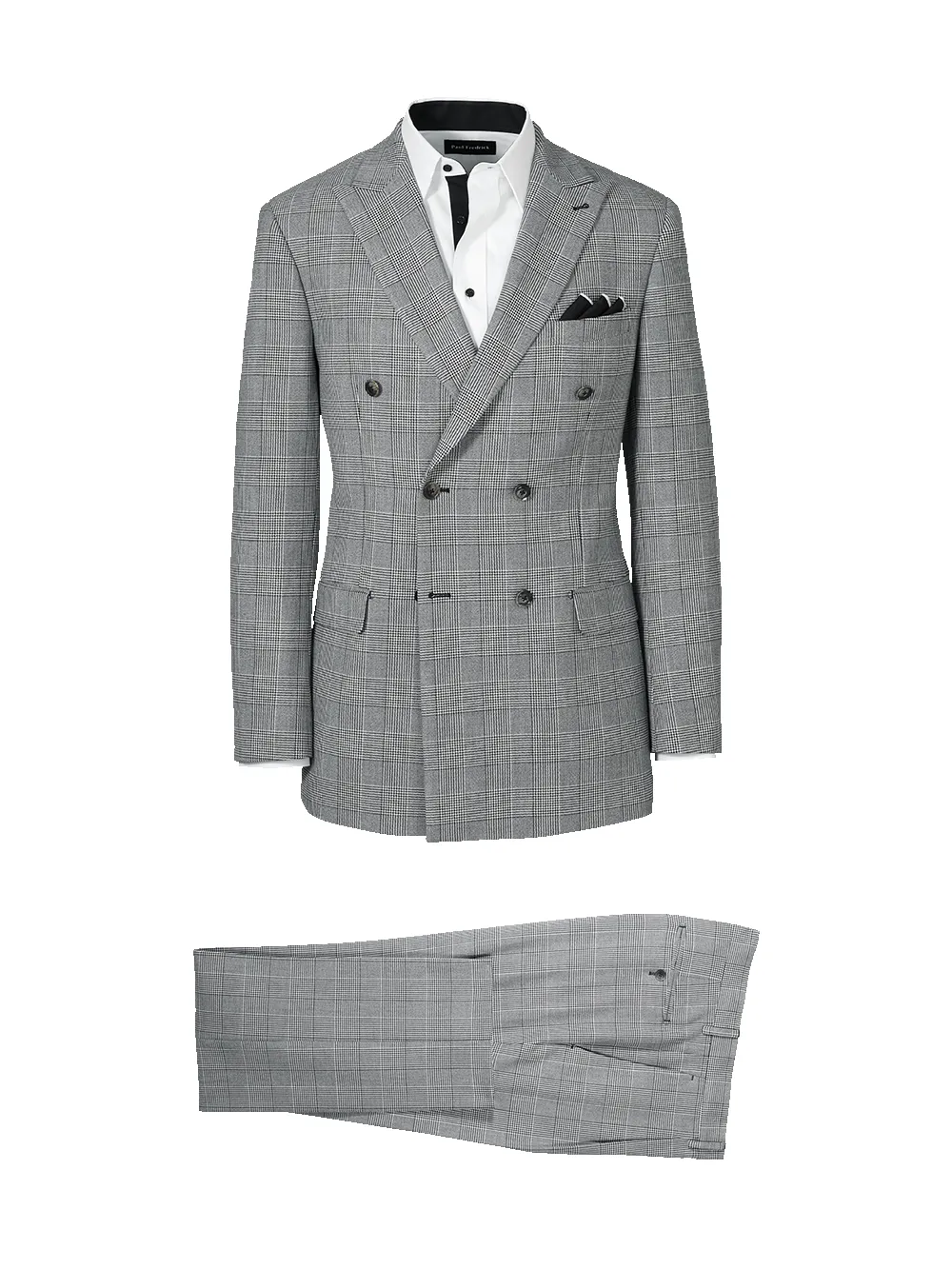 Black/White Plaid Houndstooth Double Breasted Peak Lapel Suit - Black/white sold by Paul Fredrick