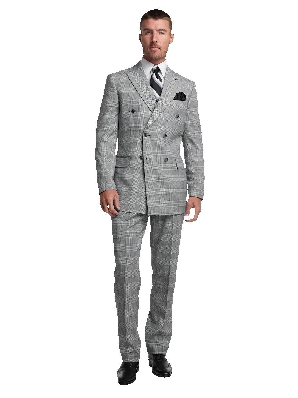 Black/White Plaid Houndstooth Double Breasted Peak Lapel Suit - Black/white sold by Paul Fredrick product image thumbnail 2
