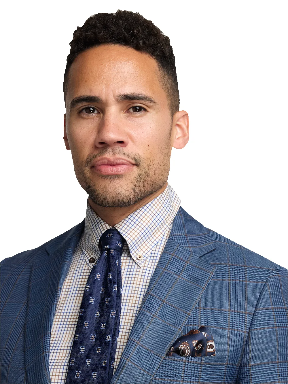 Blue/Tan Wool Blend Plaid Single Breasted Notch Lapel Suit - Blue/tan sold by Paul Fredrick product image thumbnail 3