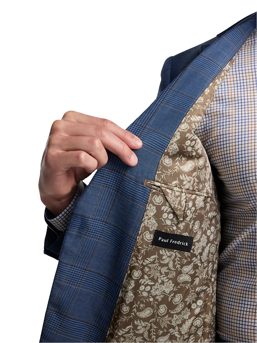 Blue/Tan Wool Blend Plaid Single Breasted Notch Lapel Suit - Blue/tan sold by Paul Fredrick product image thumbnail 4
