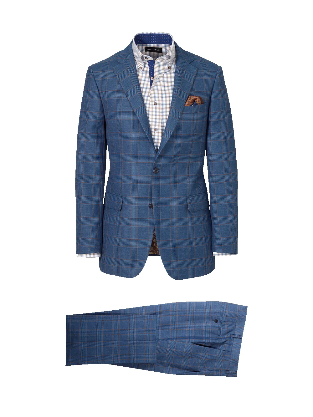 Blue/Tan Wool Blend Plaid Single Breasted Notch Lapel Suit - Blue/tan sold by Paul Fredrick