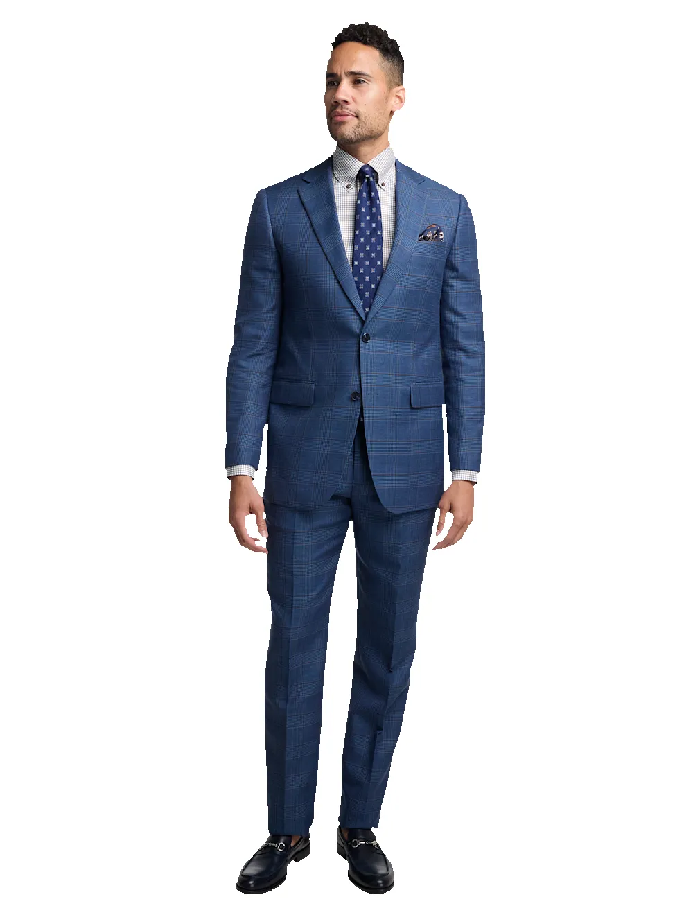 Blue/Tan Wool Blend Plaid Single Breasted Notch Lapel Suit - Blue/tan sold by Paul Fredrick product image thumbnail 2