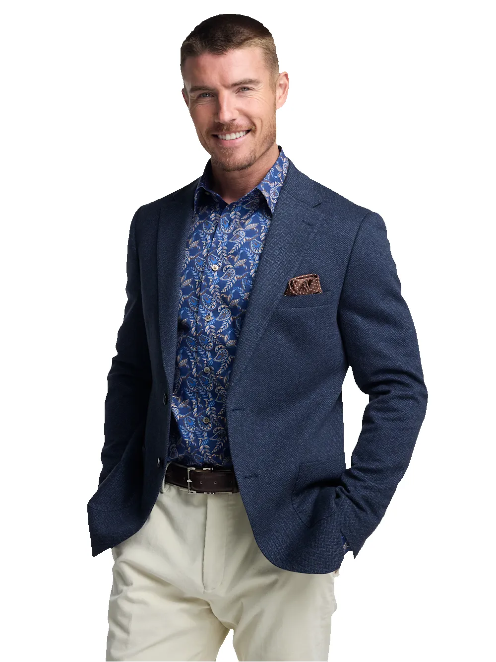 Blue Knit Herringbone Single Breasted Notch Lapel Sport Coat - Blue sold by Paul Fredrick product image thumbnail 3