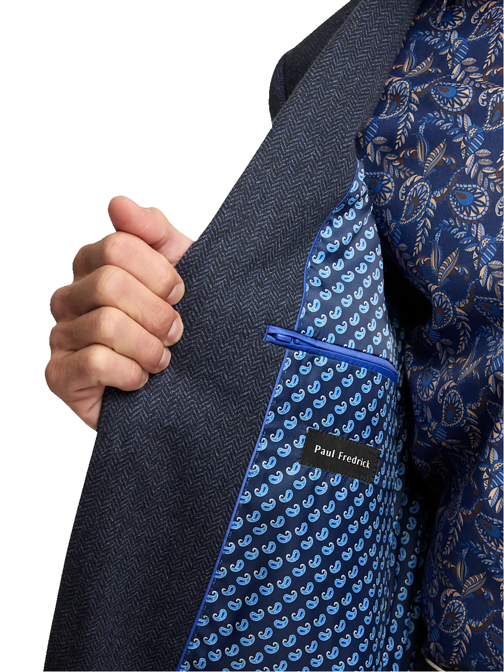 Blue Knit Herringbone Single Breasted Notch Lapel Sport Coat - Blue sold by Paul Fredrick product image thumbnail 5