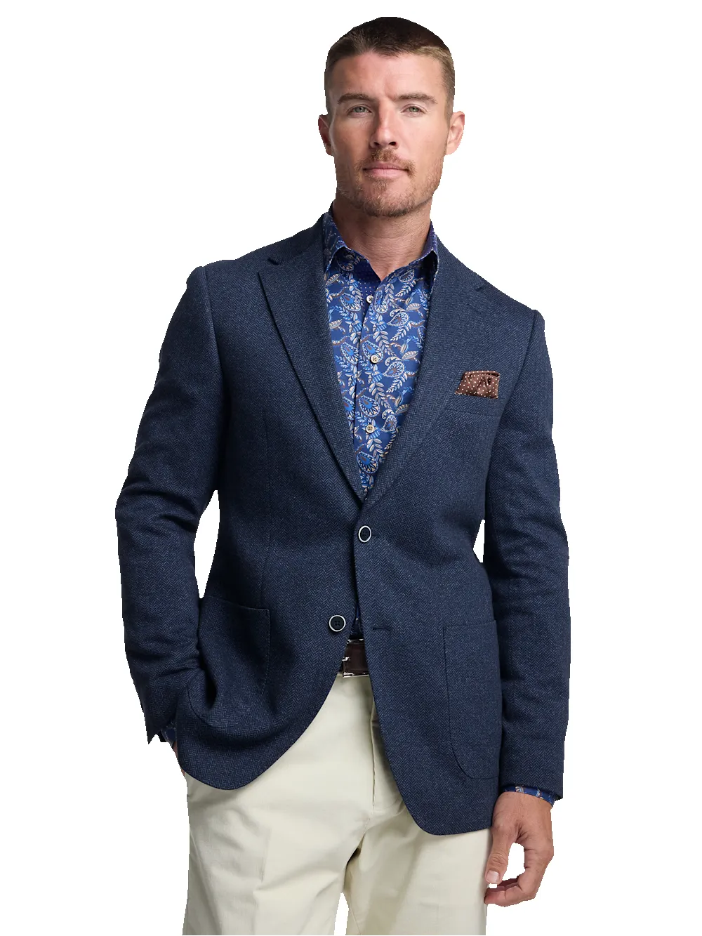 Blue Knit Herringbone Single Breasted Notch Lapel Sport Coat - Blue sold by Paul Fredrick product image thumbnail 2