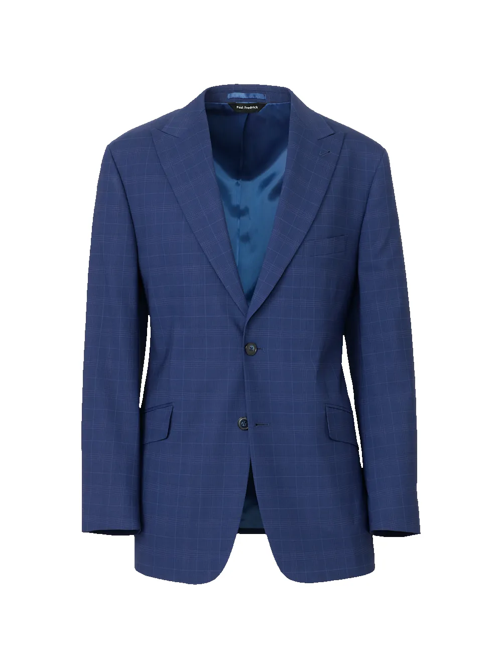 Blue Plaid Wool Blend Single Breasted Peak Lapel Suit Jacket - Blue sold by Paul Fredrick