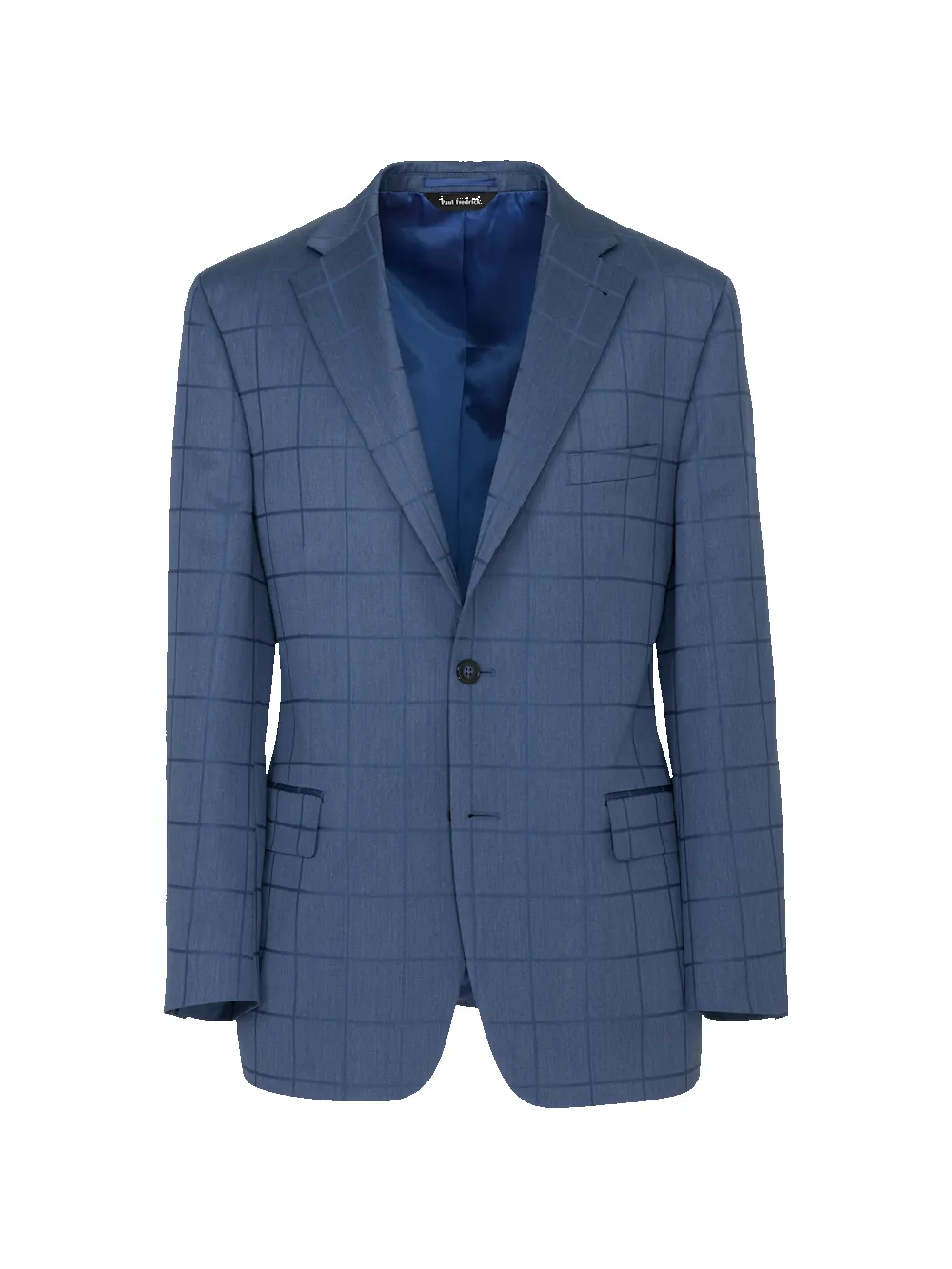 Navy Wool Windowpane Single Breasted Notch Lapel Suit Jacket - Navy sold by Paul Fredrick