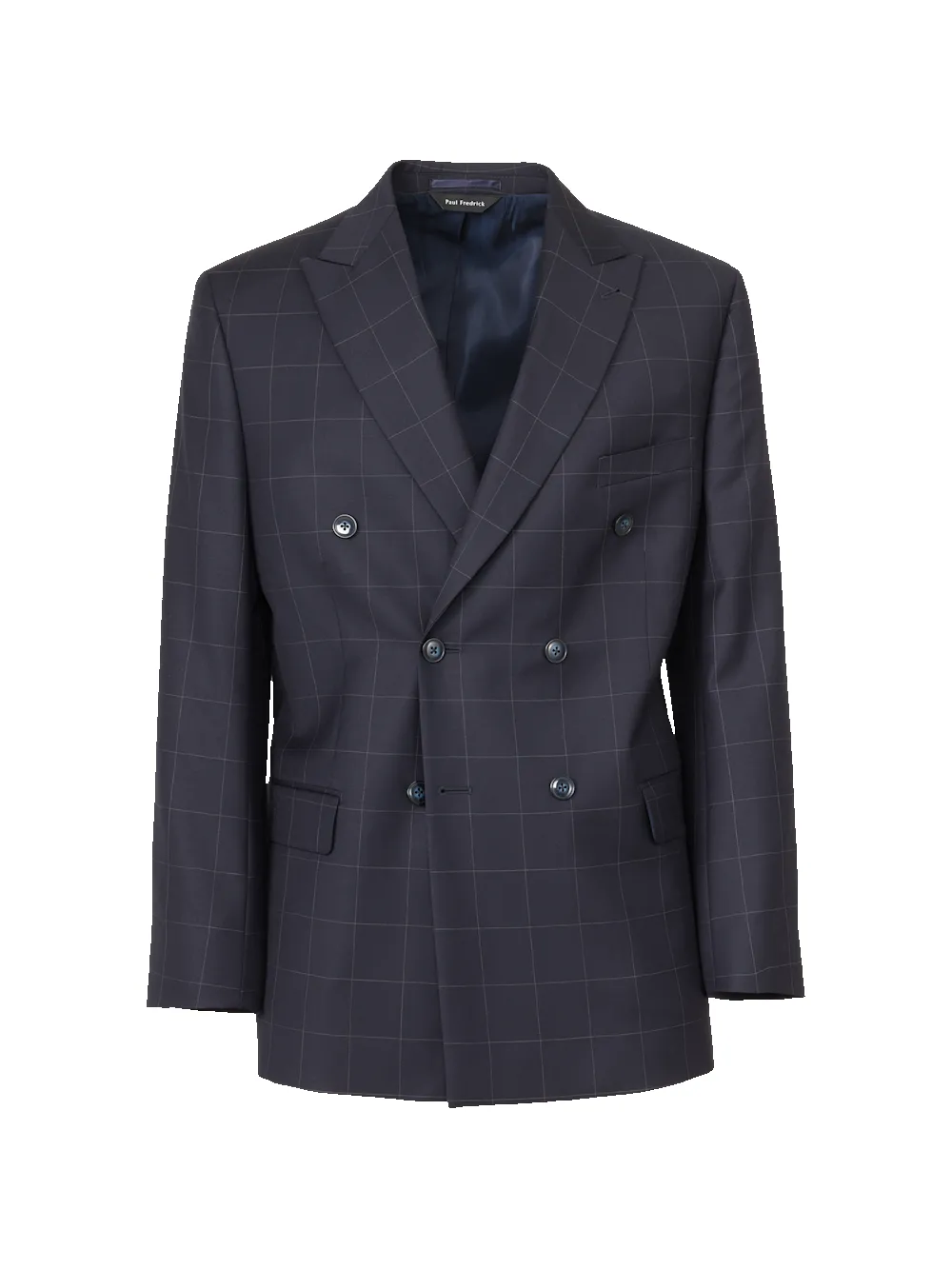 Navy Wool Windowpane Double Breasted Peak Lapel Suit Jacket - Navy sold by Paul Fredrick