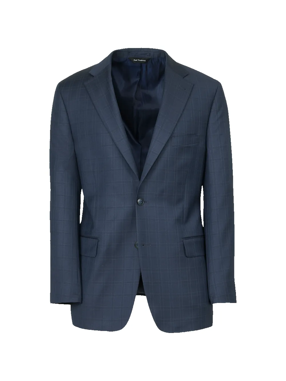 Blue Wool Windowpane Single Breasted Notch Lapel Suit Jacket - Blue sold by Paul Fredrick