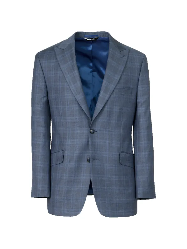 Blue Wool Glen Plaid Single Breasted Suit Jacket - Blue sold by Paul Fredrick