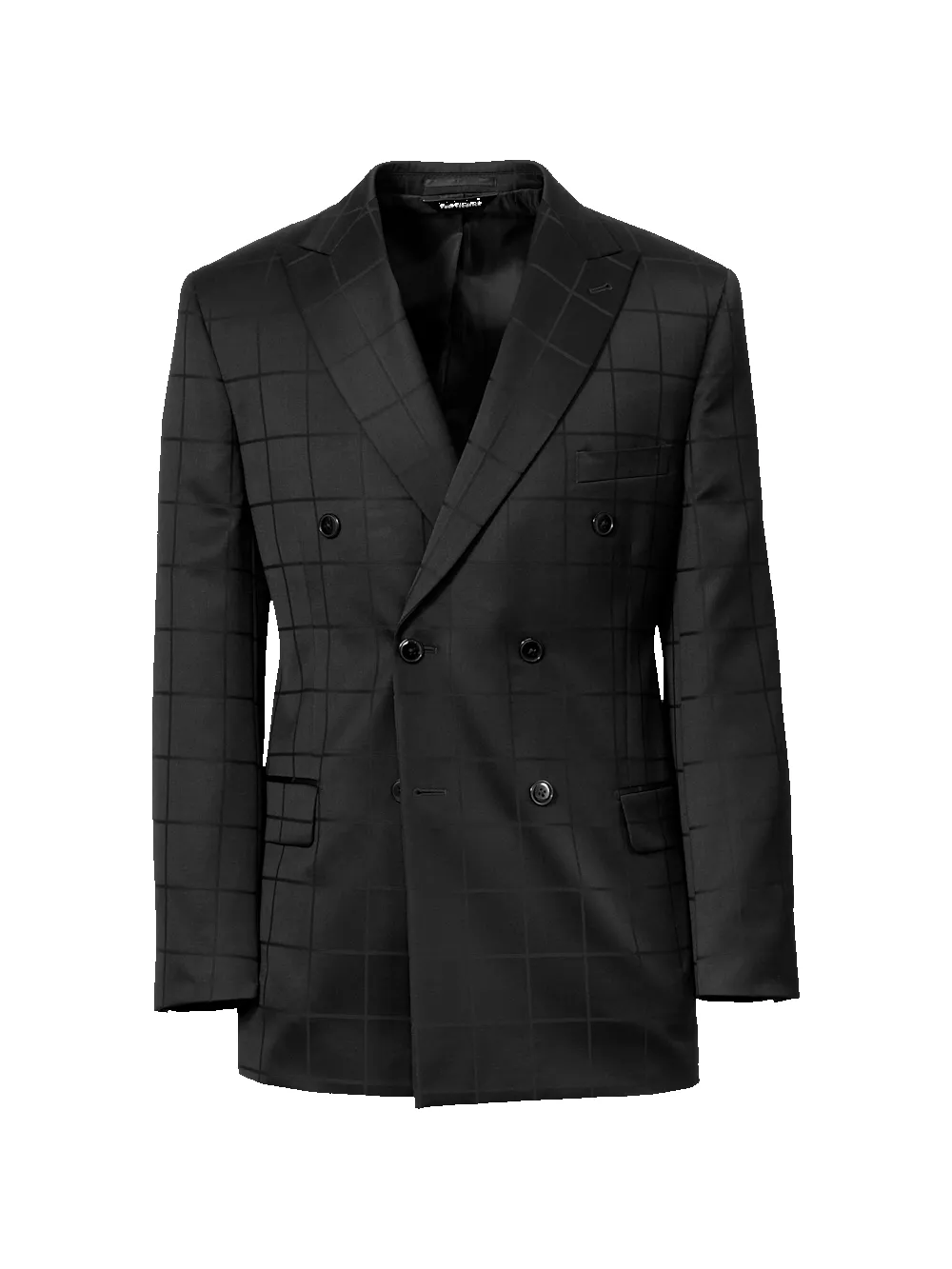 Black Wool Windowpane Double Breasted Peak Lapel Suit Jacket - Black sold by Paul Fredrick
