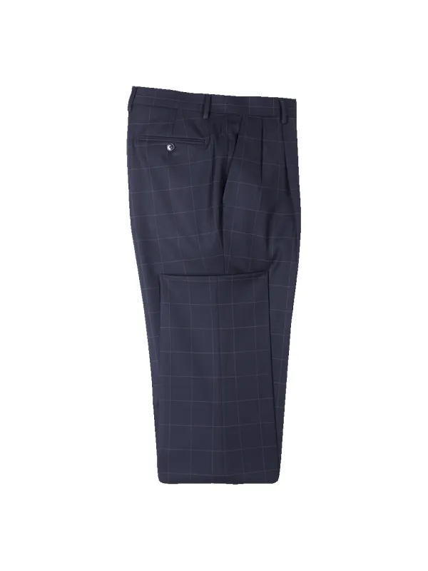 Navy Wool Windowpane Double Pleated Suit Pants - Navy sold by Paul Fredrick