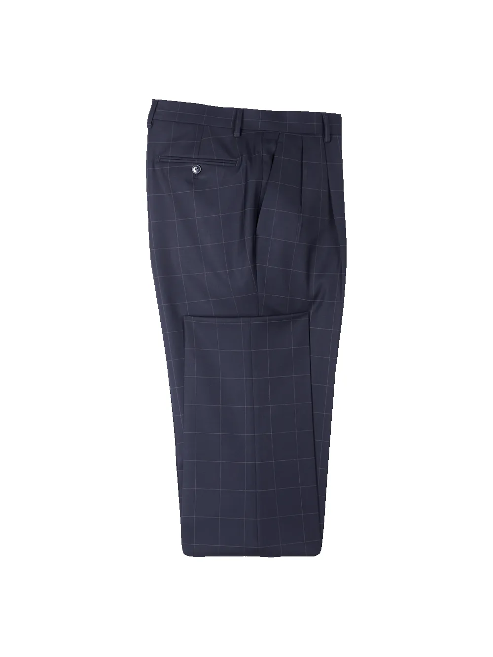 Navy Wool Windowpane Double Pleated Suit Pants - Navy sold by Paul Fredrick