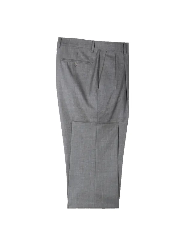 Grey Wool Windowpane Double Pleated Suit Pants - Grey sold by Paul Fredrick