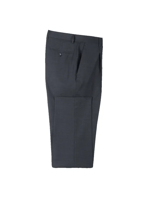 Charcoal/Blue Wool Blend Mini Check Single Pleated Pant - Charcoal/blue sold by Paul Fredrick