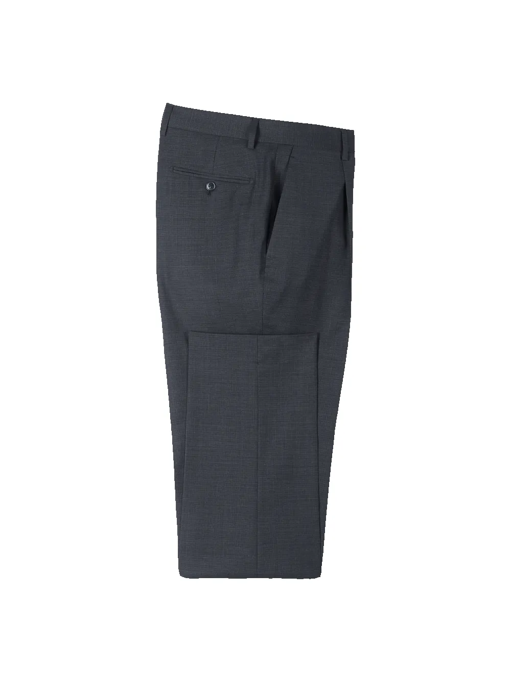 Charcoal/Blue Wool Blend Mini Check Single Pleated Pant - Charcoal/blue sold by Paul Fredrick