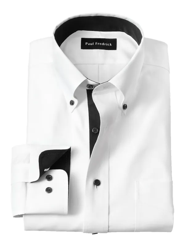 Comfort Stretch Non-Iron Solid Dress Shirt With Contrast Trim - White/black made by Paul Fredrick