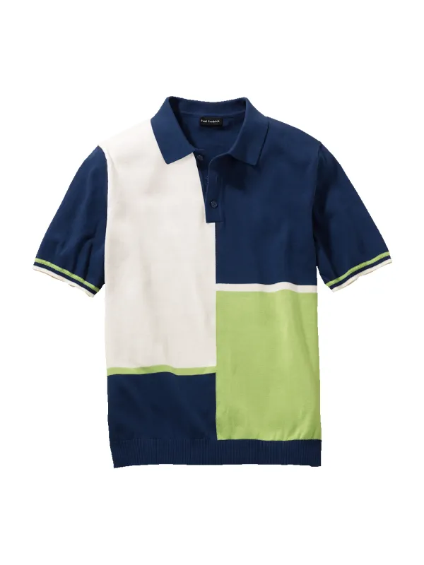 Cotton Three Button Polo - Blue Multi made by Paul Fredrick