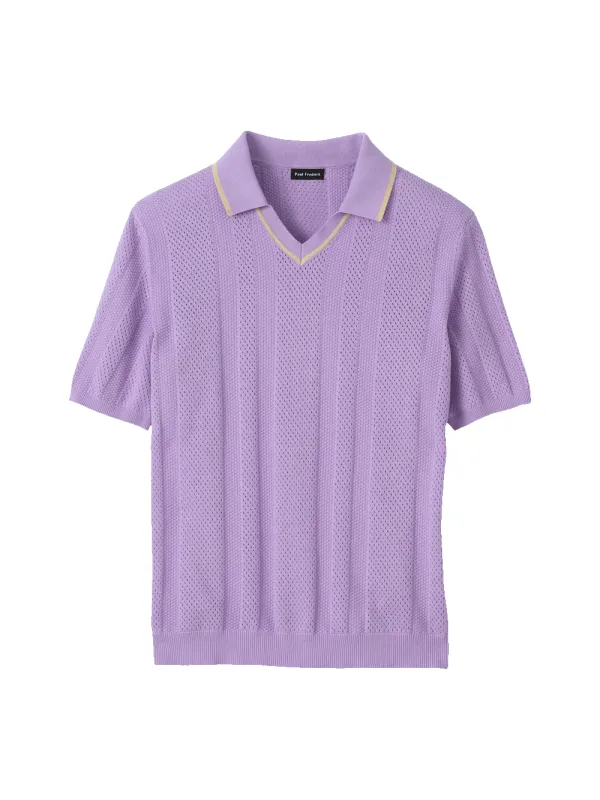 Cotton Crochet V-Neck Polo - Lavender made by Paul Fredrick