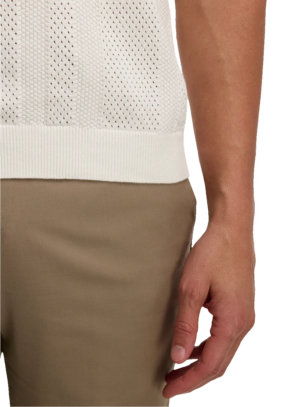 Cotton Crochet V-Neck Polo - White sold by Paul Fredrick product image thumbnail 4