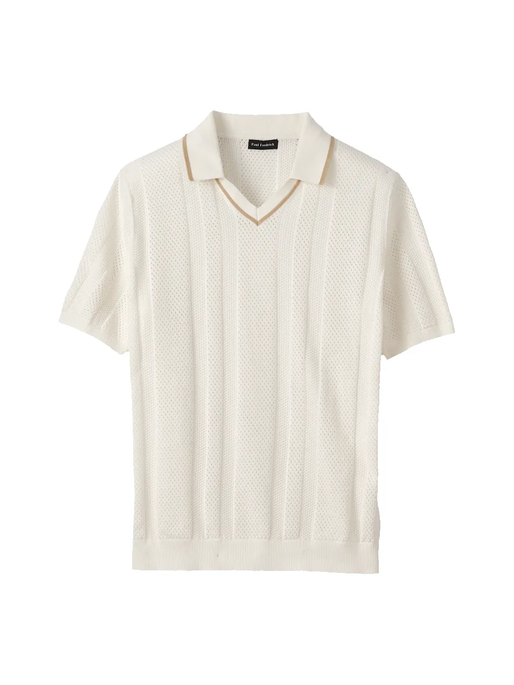 Cotton Crochet V-Neck Polo - White sold by Paul Fredrick