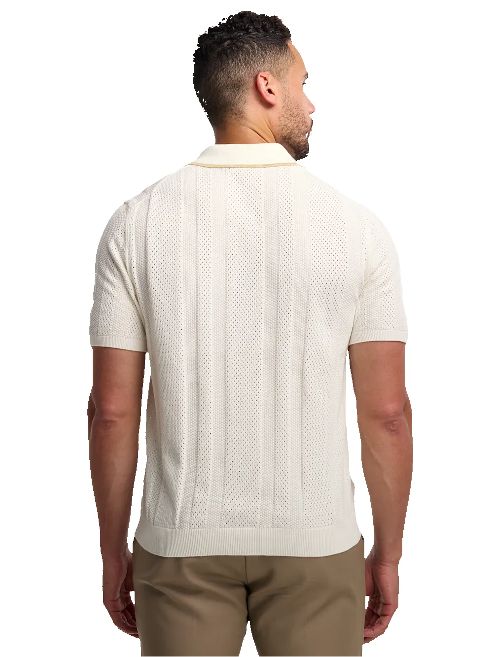 Cotton Crochet V-Neck Polo - White sold by Paul Fredrick product image thumbnail 5