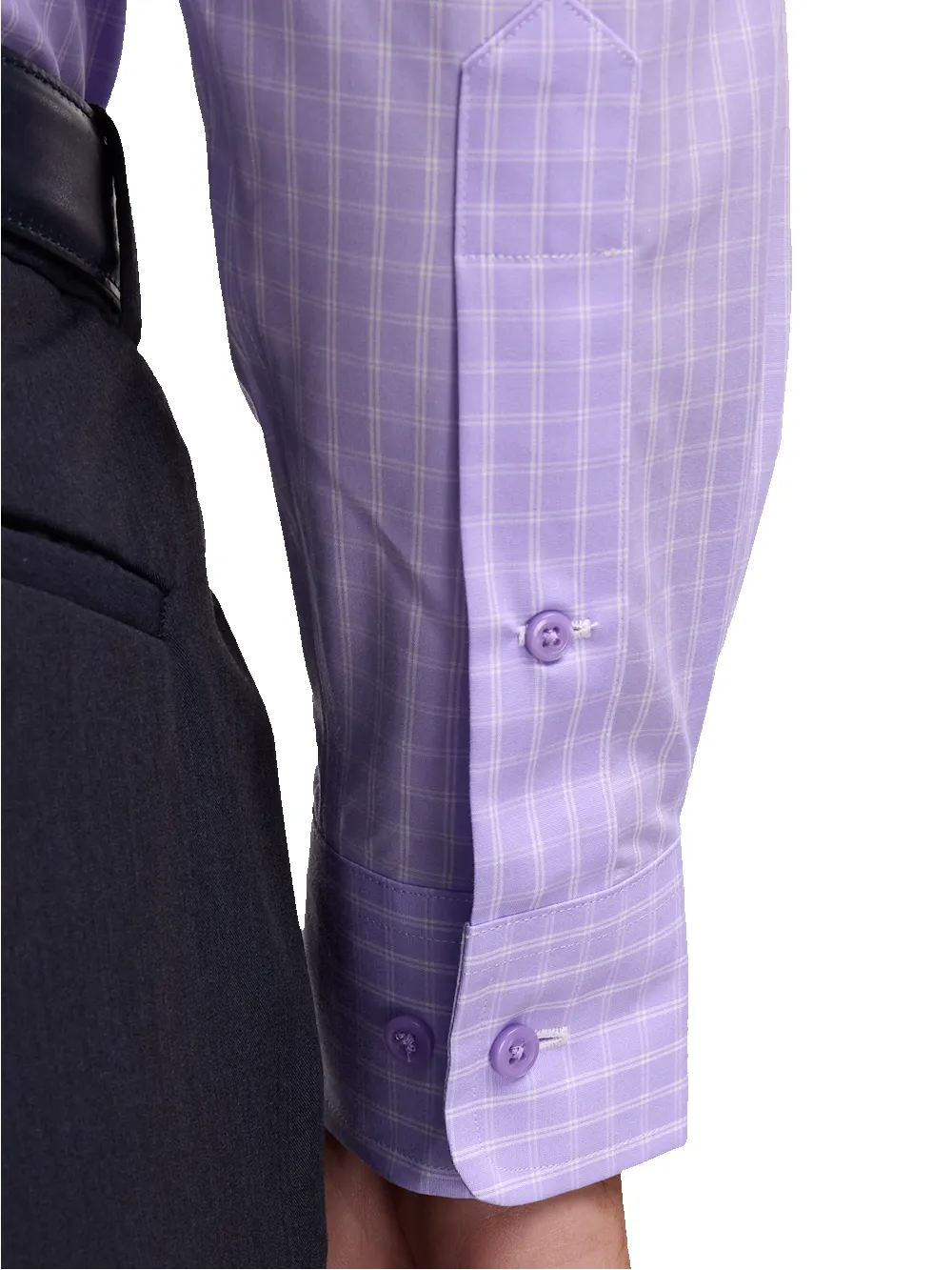 Non-Iron Cotton Check Dress Shirt With Contrast Trim - Purple sold by Paul Fredrick product image thumbnail 4