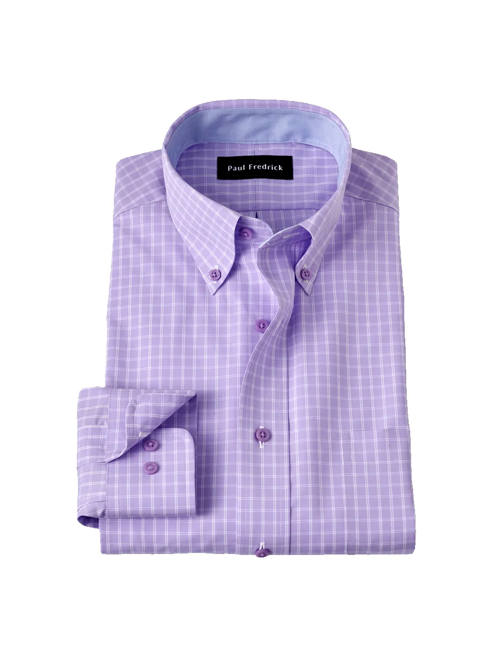 Non-Iron Cotton Check Dress Shirt With Contrast Trim - Purple sold by Paul Fredrick