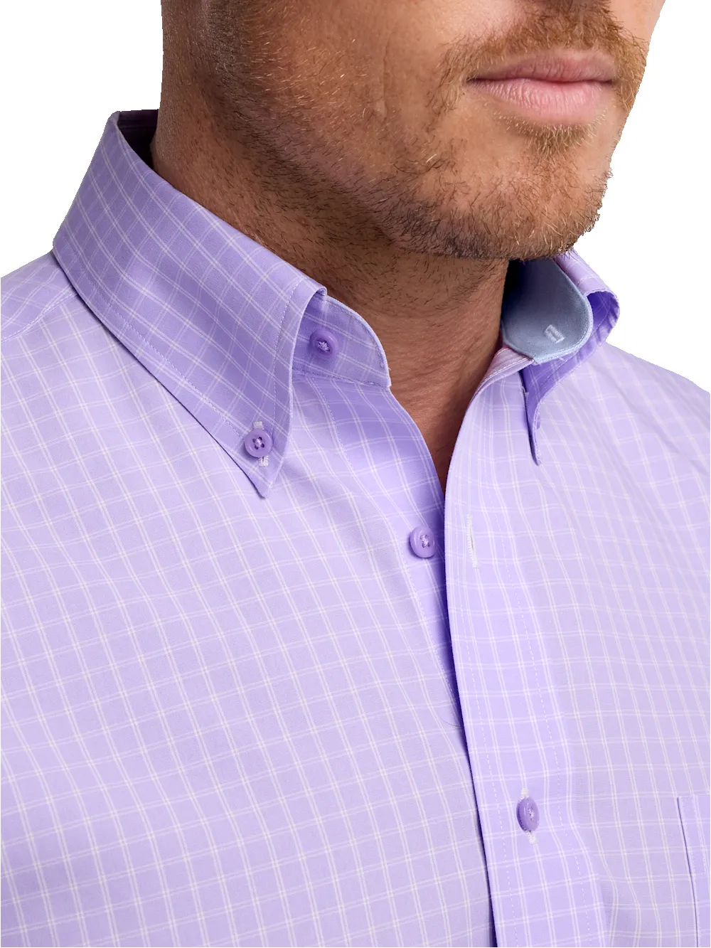 Non-Iron Cotton Check Dress Shirt With Contrast Trim - Purple sold by Paul Fredrick product image thumbnail 3