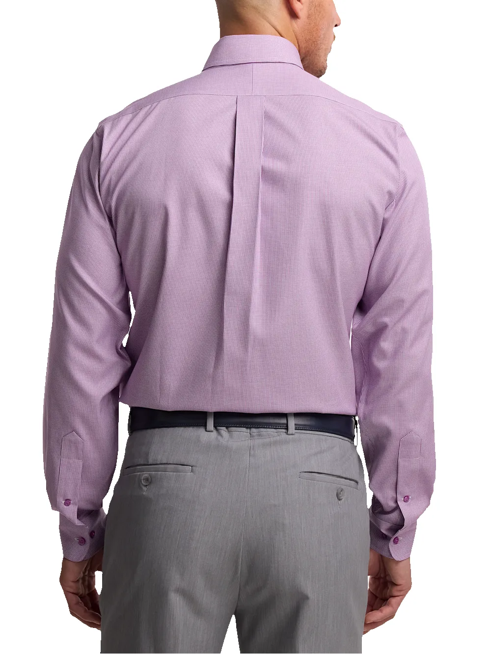 Non-Iron Cotton Houndstooth Dress Shirt With Contrast Trim - Purple sold by Paul Fredrick product image thumbnail 5