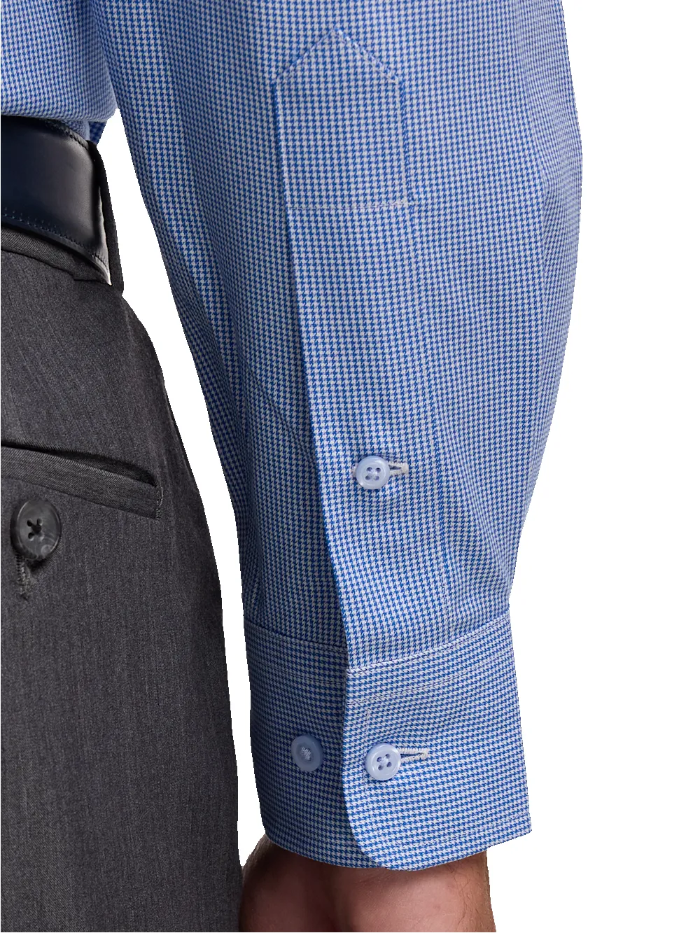 Non-Iron Cotton Houndstooth Dress Shirt With Contrast Trim - Blue sold by Paul Fredrick product image thumbnail 4