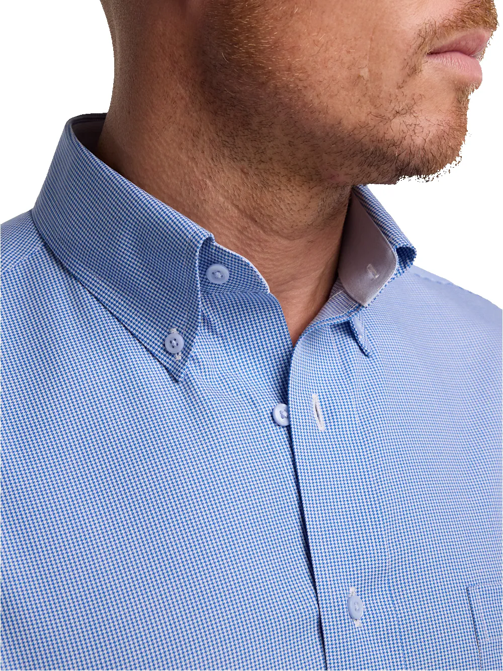 Non-Iron Cotton Houndstooth Dress Shirt With Contrast Trim - Blue sold by Paul Fredrick product image thumbnail 3