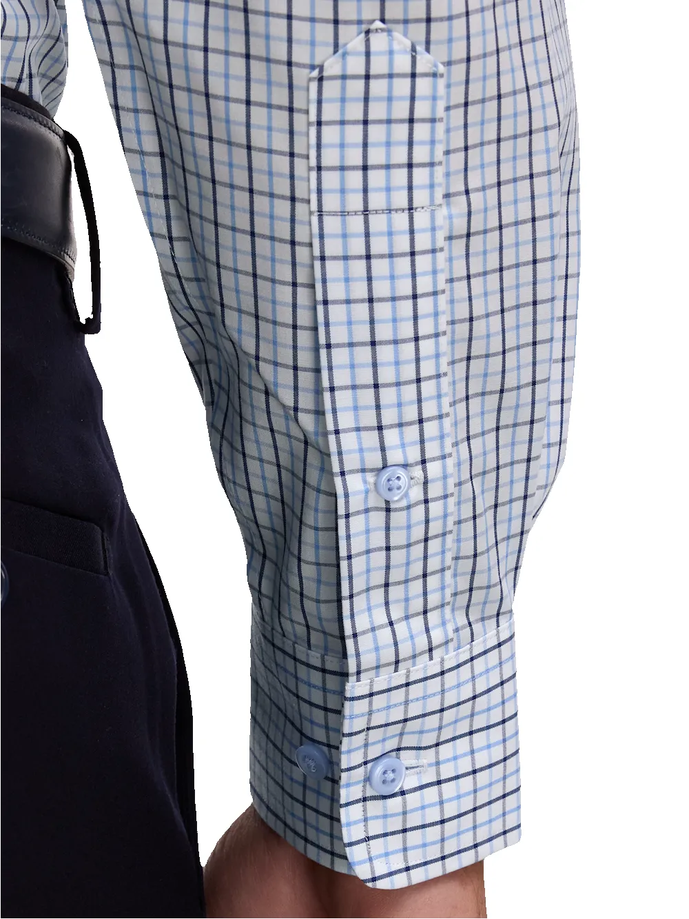 Non-Iron Cotton Windowpane Dress Shirt With Contrast Trim - White/blue sold by Paul Fredrick product image thumbnail 4