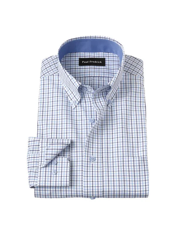 Non-Iron Cotton Windowpane Dress Shirt With Contrast Trim - White/blue sold by Paul Fredrick