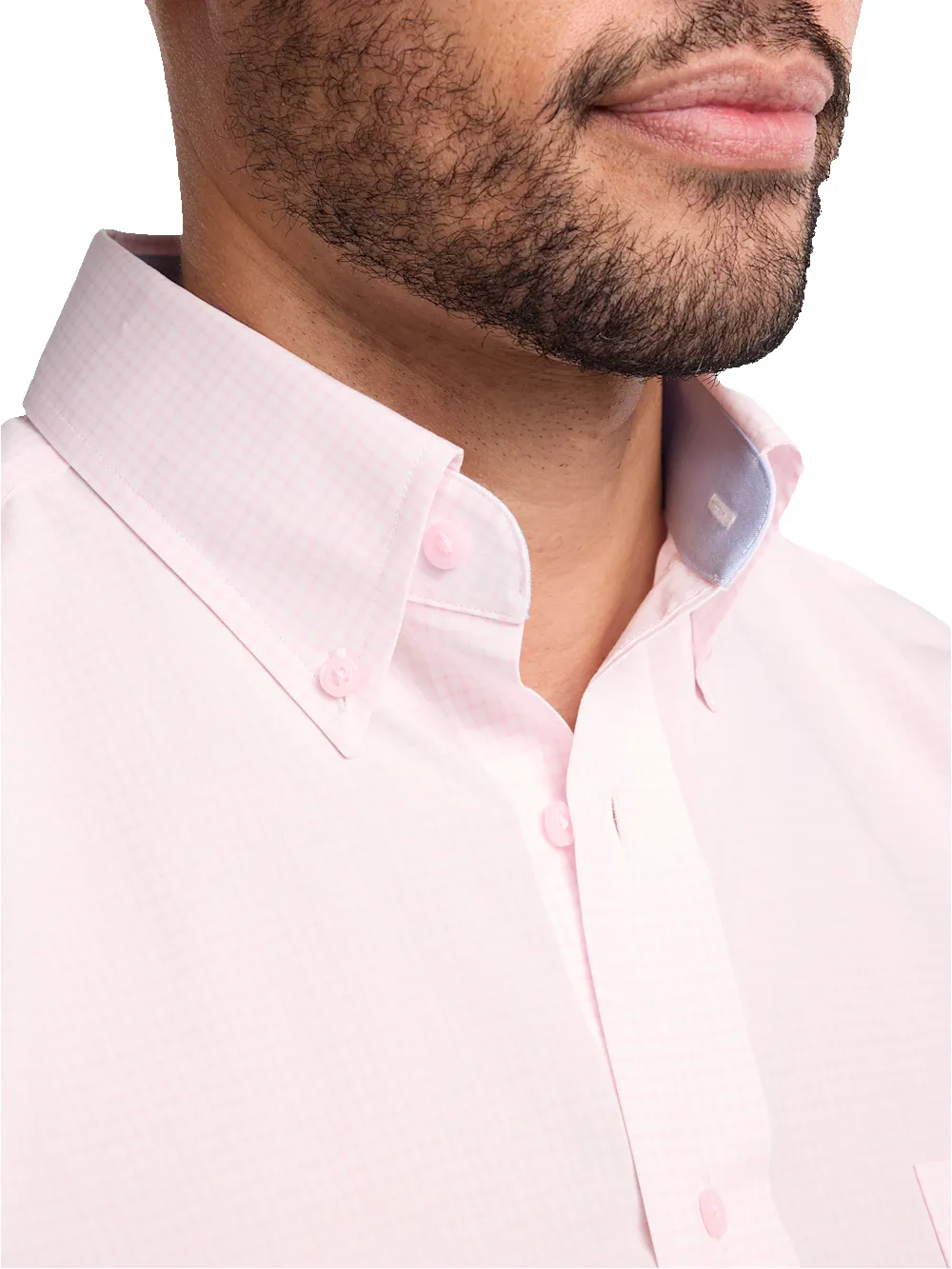 Non-Iron Cotton Check Dress Shirt With Contrast Trim - Pink sold by Paul Fredrick product image thumbnail 3