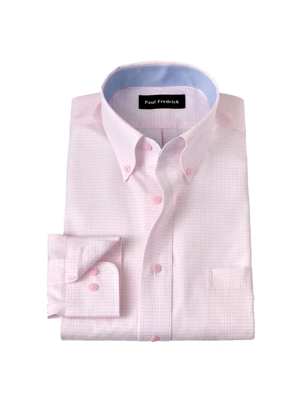 Non-Iron Cotton Check Dress Shirt With Contrast Trim - Pink made by Paul Fredrick