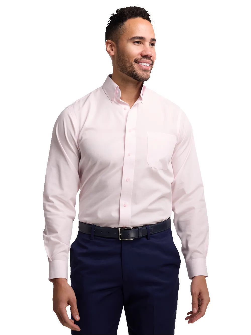 Non-Iron Cotton Check Dress Shirt With Contrast Trim - Pink sold by Paul Fredrick product image thumbnail 2