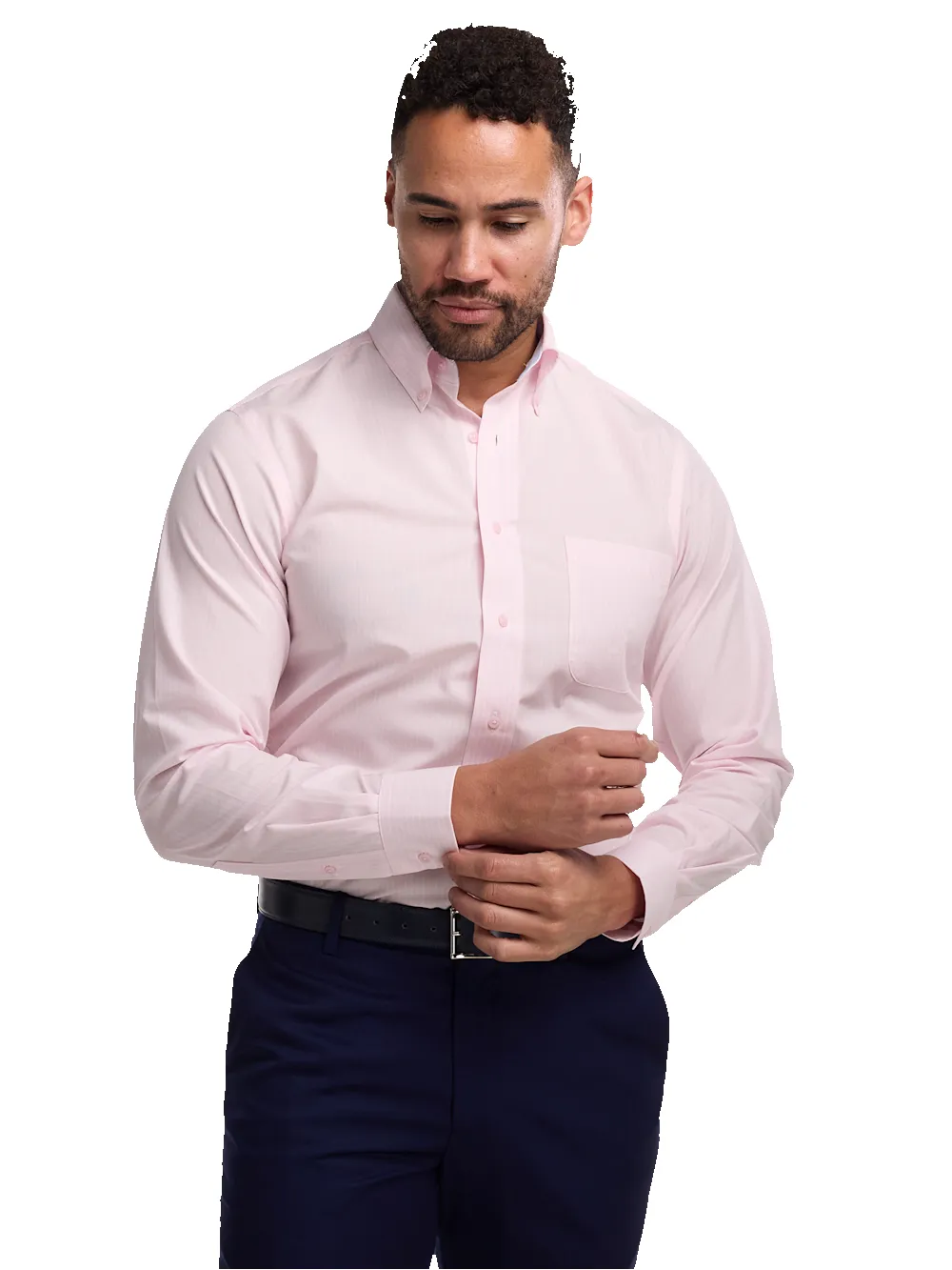 Non-Iron Cotton Stripe Dress Shirt With Contrast Trim - Pink sold by Paul Fredrick product image thumbnail 2
