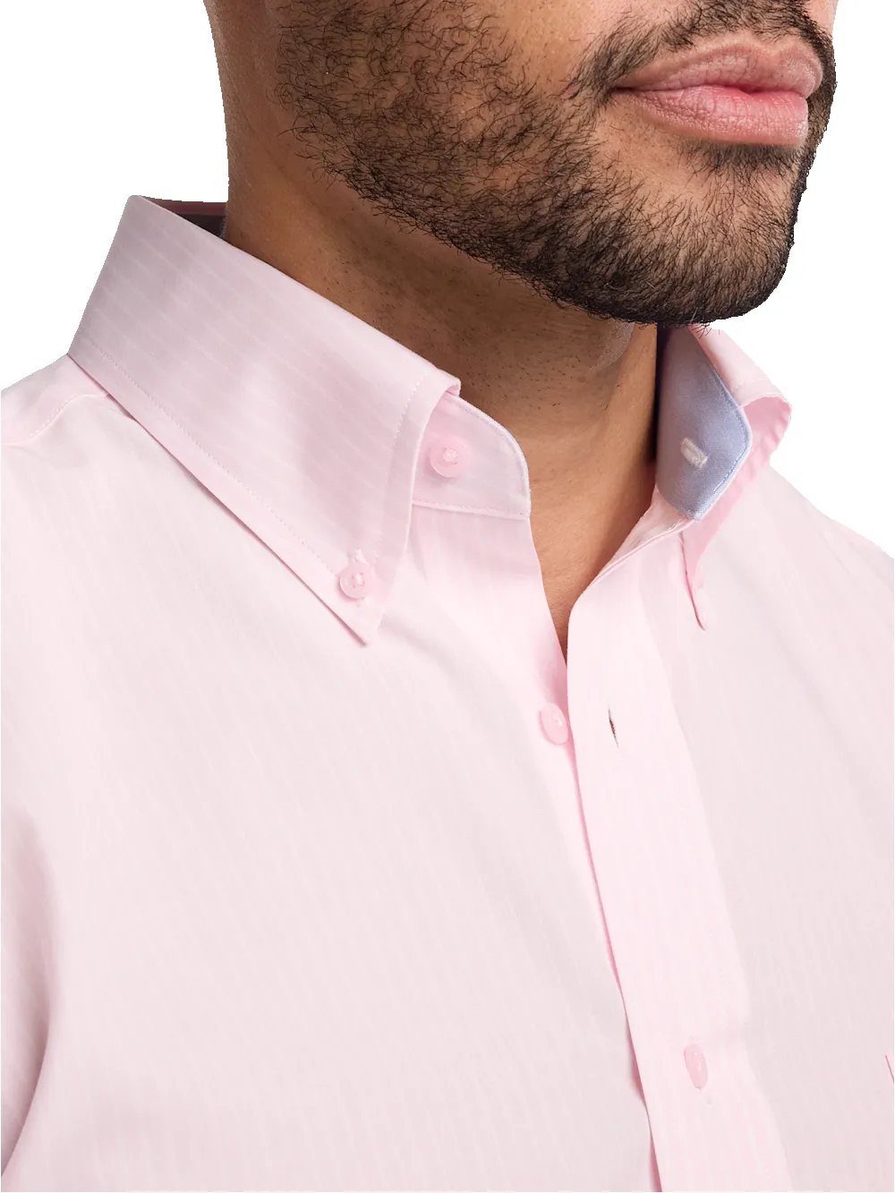 Non-Iron Cotton Stripe Dress Shirt With Contrast Trim - Pink sold by Paul Fredrick product image thumbnail 3