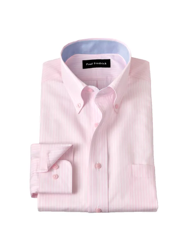 Non-Iron Cotton Stripe Dress Shirt With Contrast Trim - Pink sold by Paul Fredrick