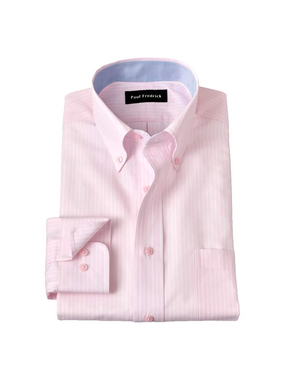 Non-Iron Cotton Stripe Dress Shirt With Contrast Trim - Pink sold by Paul Fredrick