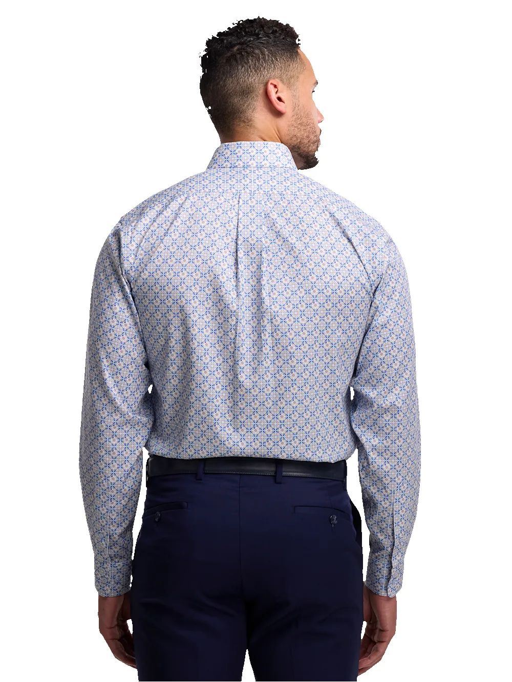 Comfort Stretch Non-Iron Medallion Dress Shirt With Contrast Trim - Blue/melon sold by Paul Fredrick product image thumbnail 5