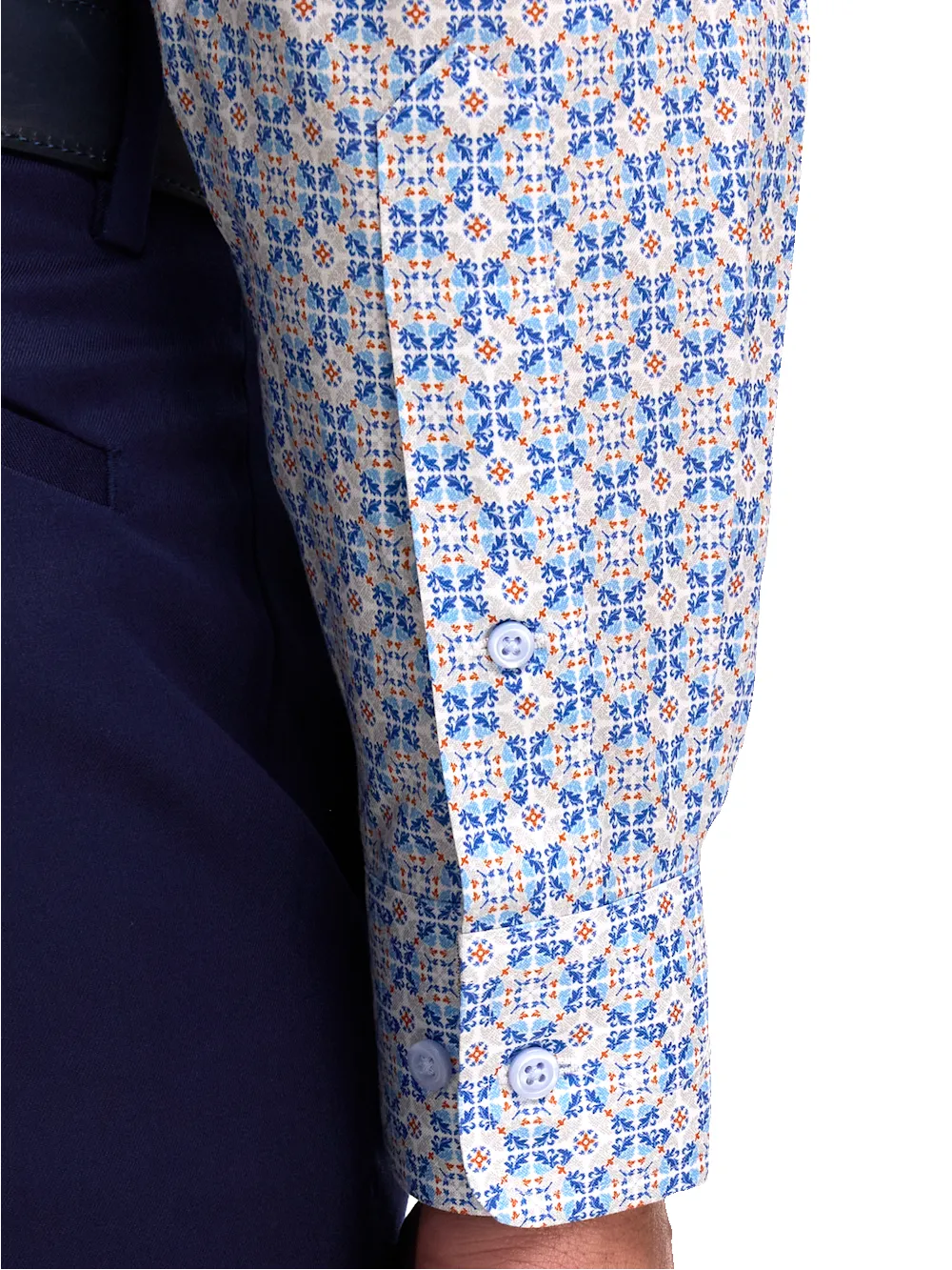 Comfort Stretch Non-Iron Medallion Dress Shirt With Contrast Trim - Blue/melon sold by Paul Fredrick product image thumbnail 4