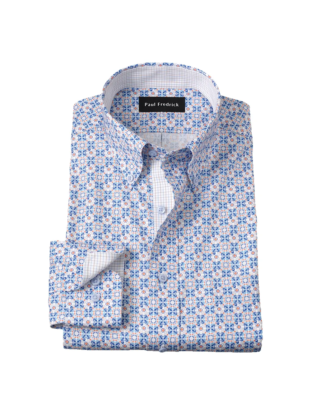 Comfort Stretch Non-Iron Medallion Dress Shirt With Contrast Trim - Blue/melon sold by Paul Fredrick