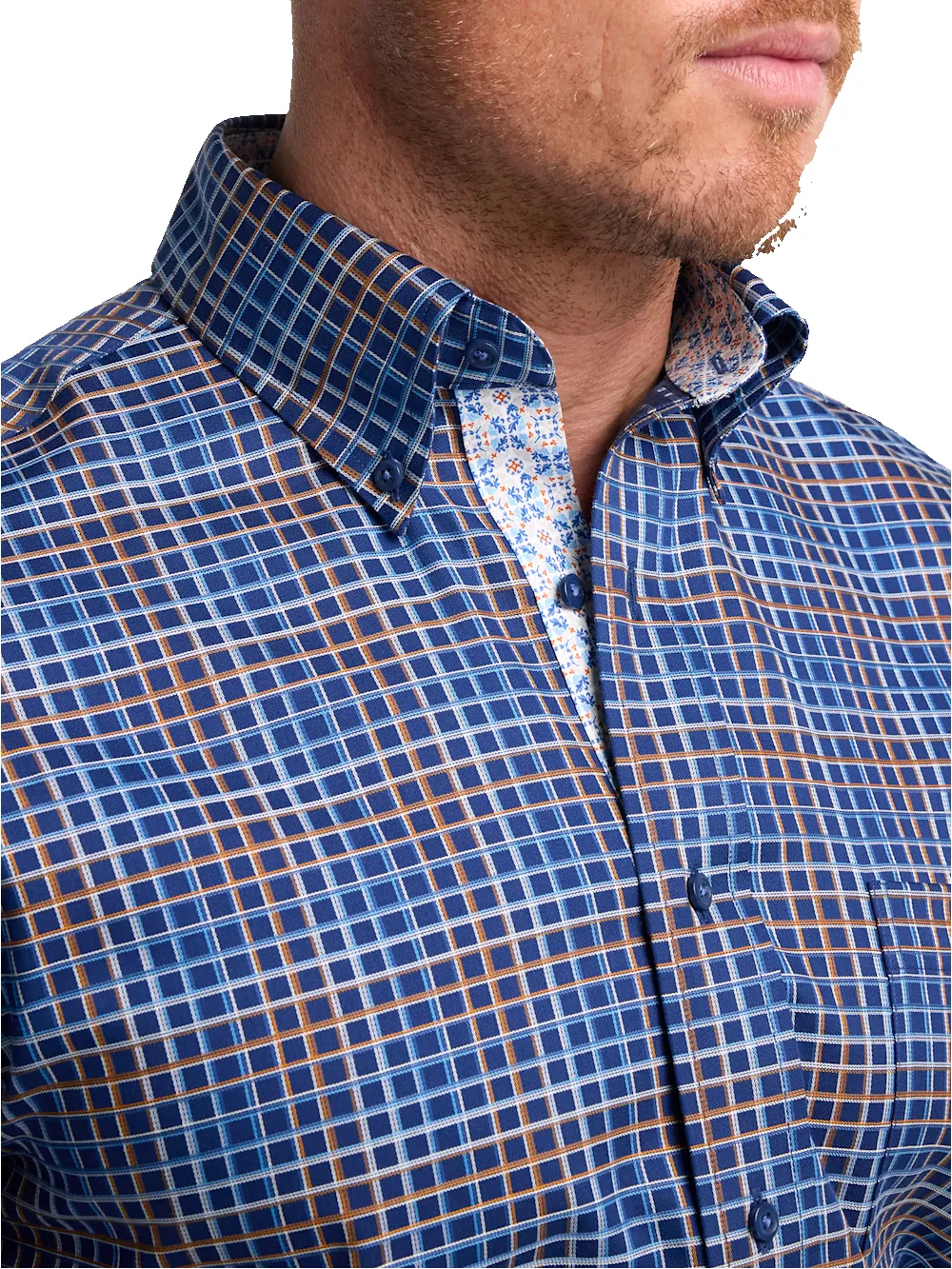 Comfort Stretch Non-Iron Check Dress Shirt With Contrast Trim - Navy Multi sold by Paul Fredrick product image thumbnail 3