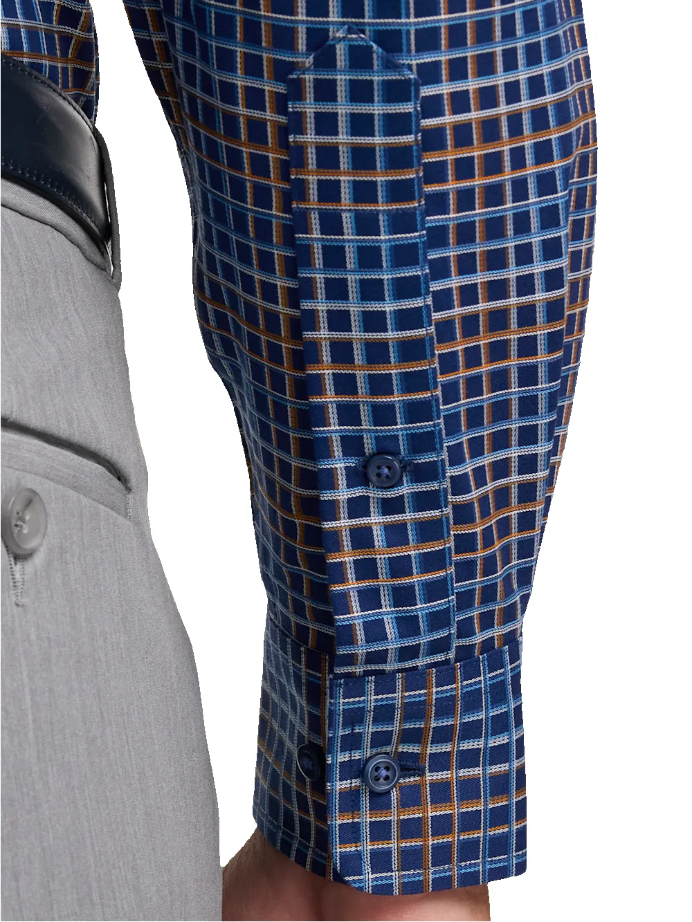 Comfort Stretch Non-Iron Check Dress Shirt With Contrast Trim - Navy Multi sold by Paul Fredrick product image thumbnail 4