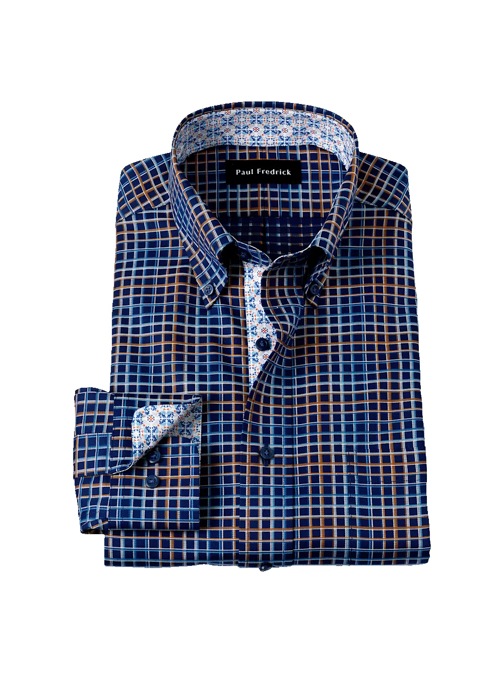 Comfort Stretch Non-Iron Check Dress Shirt With Contrast Trim - Navy Multi sold by Paul Fredrick