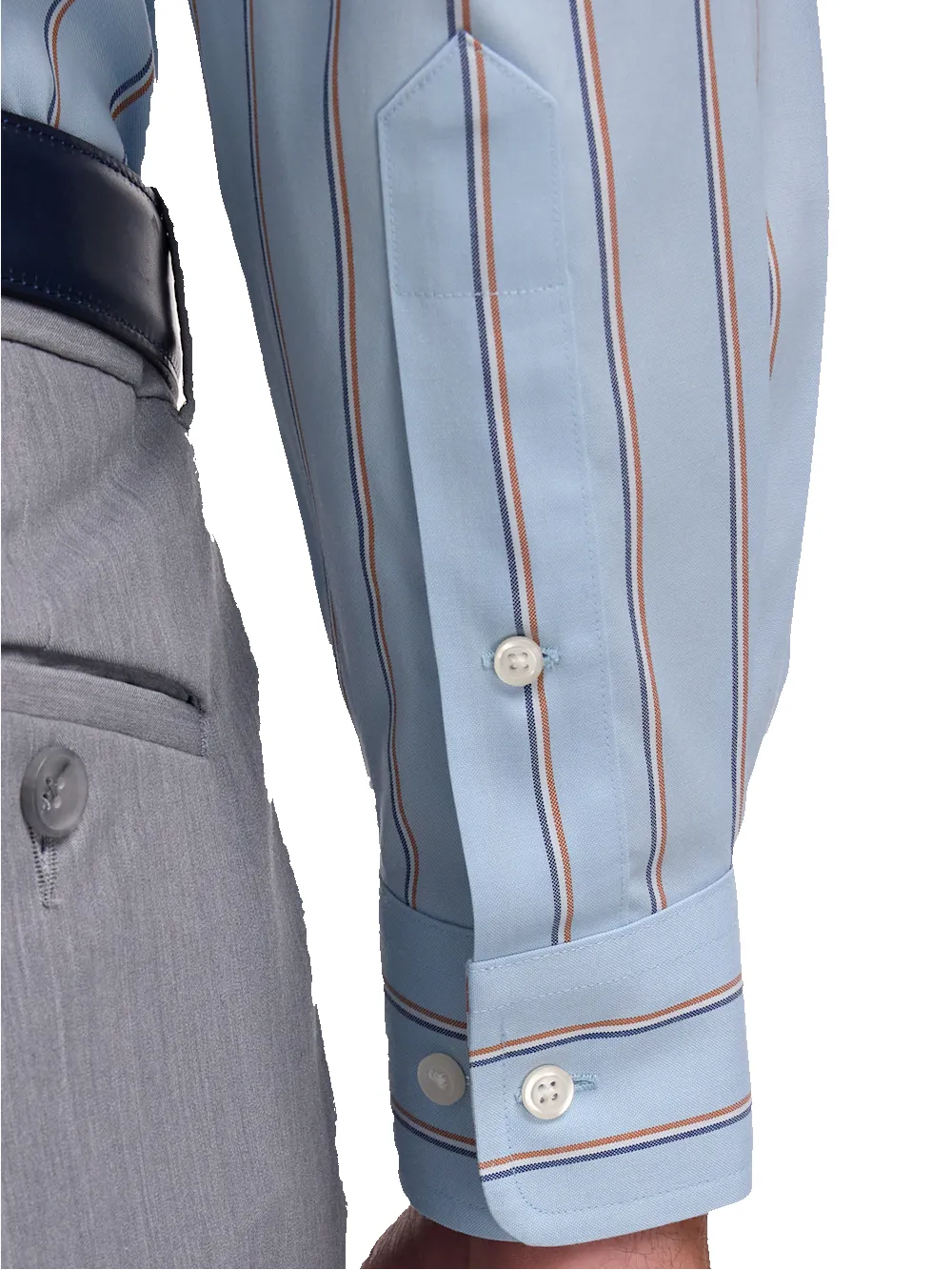 Comfort Stretch Non-Iron Stripe Dress Shirt With Contrast Trim - Blue/melon sold by Paul Fredrick product image thumbnail 4
