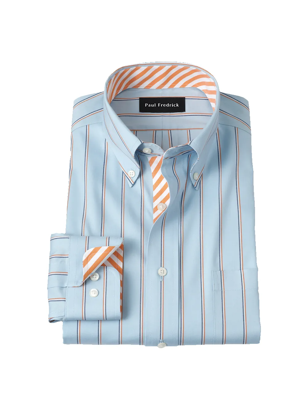 Comfort Stretch Non-Iron Stripe Dress Shirt With Contrast Trim - Blue/melon sold by Paul Fredrick